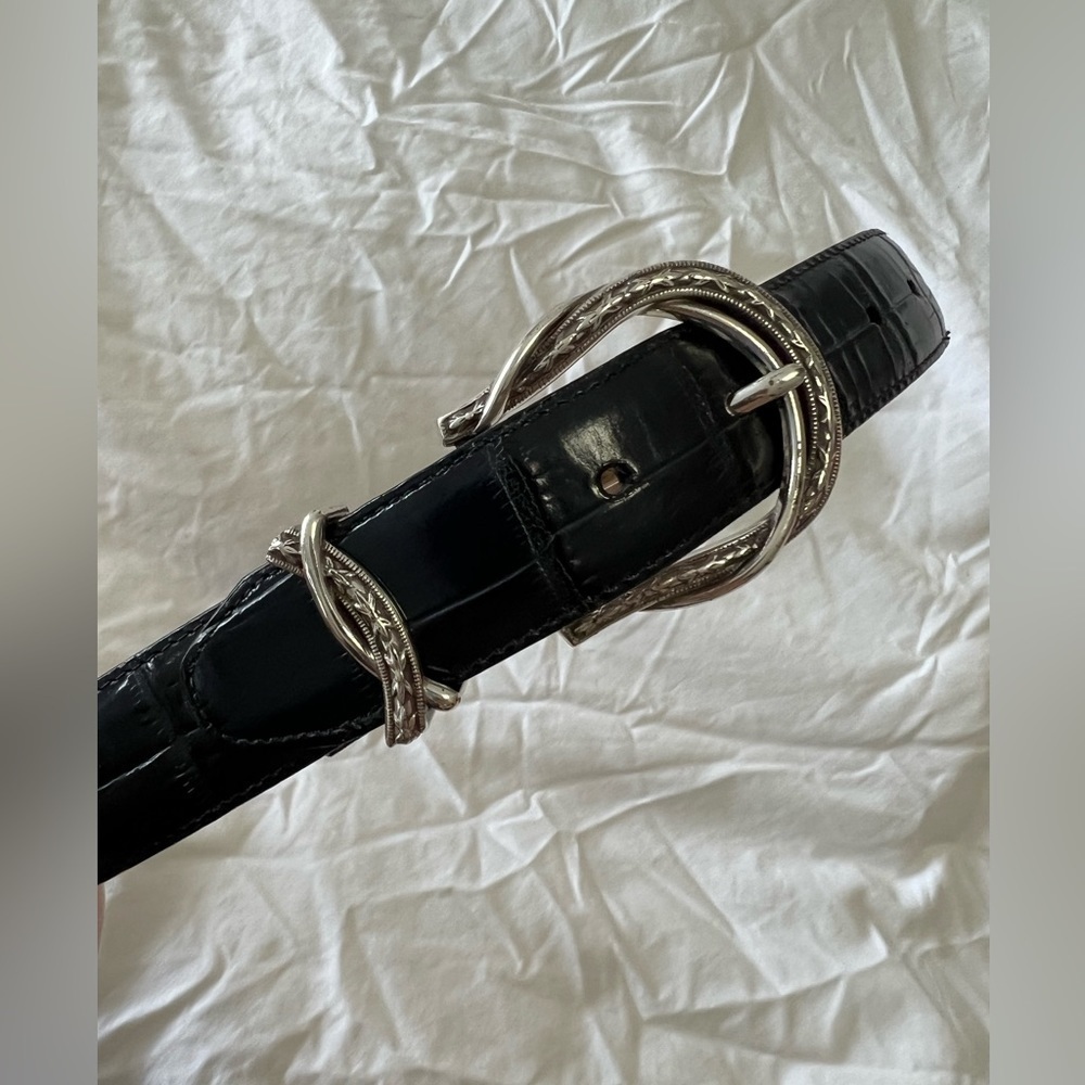 Brighton Black Leather Belt Silver Women’s Size 30 | Medium